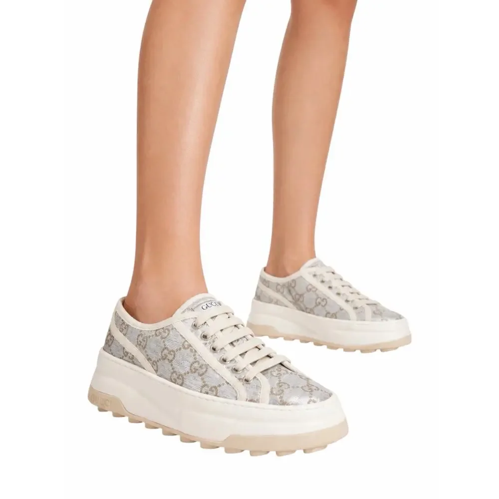 Gucci Tennis 1977 Treck GG Monogram Flatform Sneaker Silver Size 36 - Picture 2 of 13